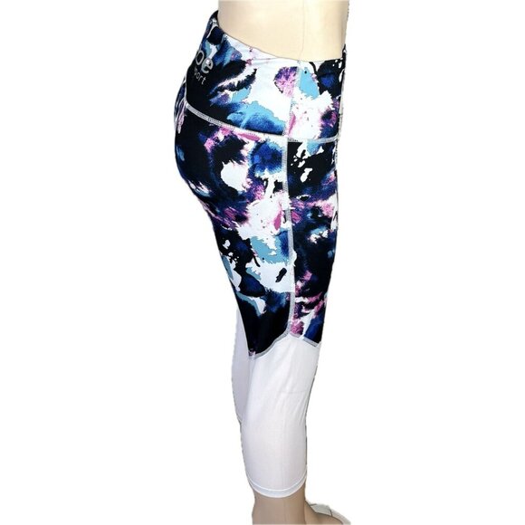 Bebe L White Multicolor Paint Splash Print 4 Way Stretch Mesh Legs Capri Pants - Picture 5 of 6